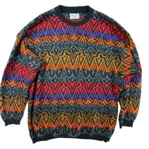 United Colors Benetton Vintage Sweater Large Thunderbird Mohair Fair Isle Italy